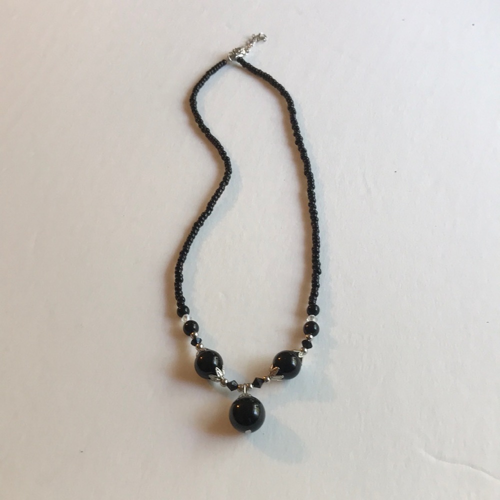 Black Beaded Adjustable Length Necklace.